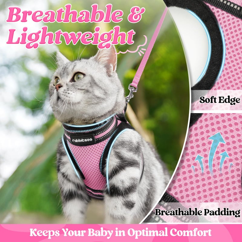 rabbitgoo Cat Harness and Leash Set for Walking Escape Proof, Adjustable Soft Kittens Vest with Reflective Strip for Cats, Comfortable Outdoor Vest, Pink, M - Image 4